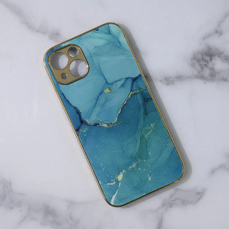 Marble Design Printed Mobile Hard Cover, Blue and Gold Abstract Pattern Phone Case