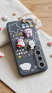 Bear Fly Cute 3D Cartoon Charm Phone Case with Rose Gold Chain, Kawaii Animal Figures, Silicone Cover