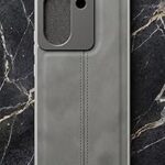 Leather Texture Phone Case, Grey, Stitched Design, Camera Protection Cover for Smartphone
